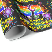 Papier Cadeau 52e anniversaire : Fun Fireworks, Rainbow Look # " (Coin rond)