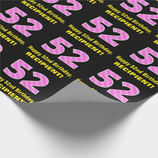 Papier Cadeau 52e anniversaire : Pink Stripes and Hearts "52" +  (Coin)