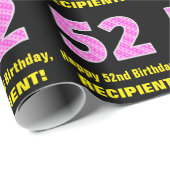 Papier Cadeau 52e anniversaire : Pink Stripes and Hearts "52" +  (Coin rond)
