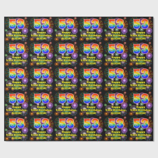 Papier Cadeau 53e anniversaire : Fun Fireworks, Rainbow Look # " (Plat)