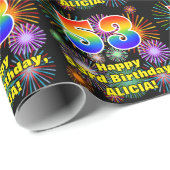 Papier Cadeau 53e anniversaire : Fun Fireworks, Rainbow Look # " (Coin rond)