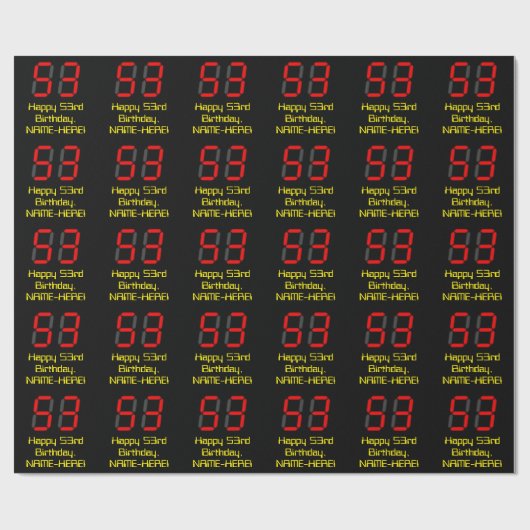 Papier Cadeau 53ème anniversaire : Rouge Digital Clock Style "53 (Plat)