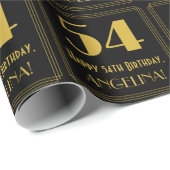 Papier Cadeau 54e anniversaire ~ Art Déco Inspiré Look "54", Nom (Coin rond)