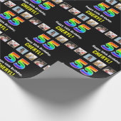 Papier Cadeau 55e anniversaire : Arc-en-ciel "55"; photos et nom (Coin)
