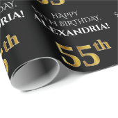 Papier Cadeau 55e anniversaire : Elégant, Noir, Faux Gold Look (Coin rond)