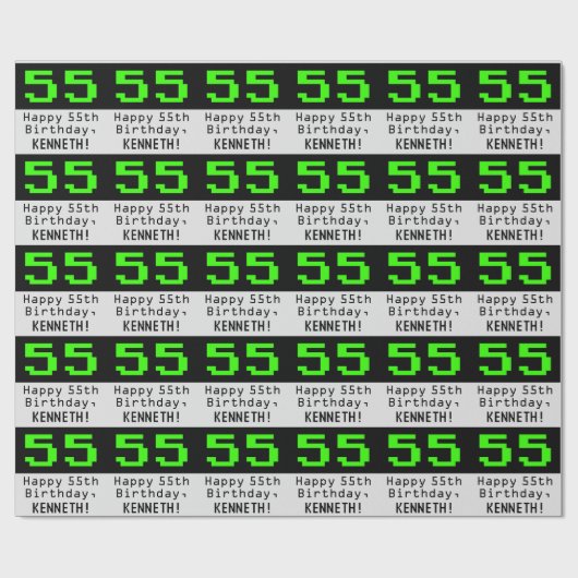 Papier Cadeau 55e anniversaire - Nerdy / Geeky Style "55" et nom (Plat)