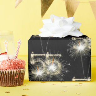 Papier Cadeau 55e anniversaire Sparklers en noir