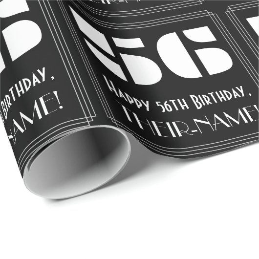 Papier Cadeau 56e anniversaire : Art Déco Inspiré Look "56" & No (Coin rond)