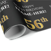 Papier Cadeau 56e anniversaire : Elégant, noir, Faux Gold Look (Coin rond)