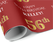 Papier Cadeau 56e anniversaire : Elégant, Rouge, Faux Gold Look (Coin rond)