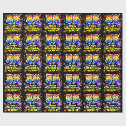 Papier Cadeau 56e anniversaire : Fun Fireworks, Rainbow Look # " (Plat)