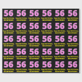 Papier Cadeau 56e anniversaire : Pink Stripes and Hearts "56" +  (Plat)