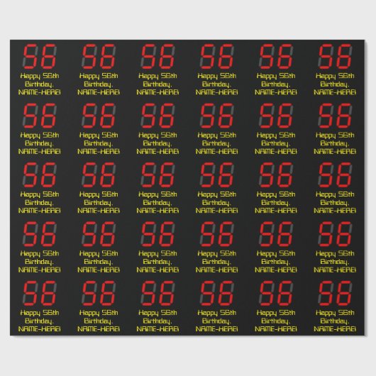 Papier Cadeau 56e anniversaire : Rouge Digital Clock Style "56"  (Plat)