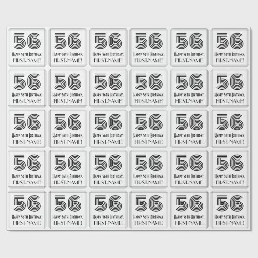 Papier Cadeau 56ème anniversaire : Art Déco Style inspiré "56" + (Plat)