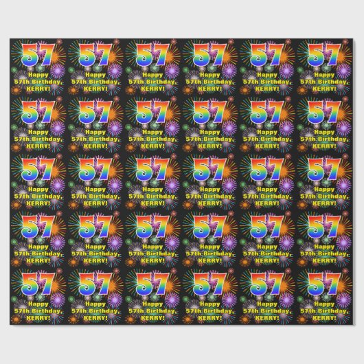 Papier Cadeau 57e anniversaire : Fun Fireworks, Rainbow Look # " (Plat)
