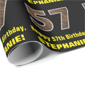 Papier Cadeau 57e anniversaire : Nom et Faux Motif de grains de  (Coin rond)