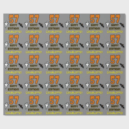 Papier Cadeau 57e anniversaire : Thème d'Halloween Éffrayant, No (Plat)