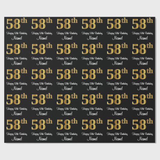 Papier Cadeau 58e anniversaire : Elégant luxe Faux Gold Look # (Plat)