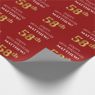 Papier Cadeau 58e anniversaire : Elégant, Rouge, Faux Gold Look
