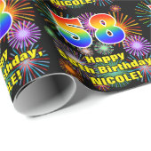 Papier Cadeau 58e anniversaire : Fun Fireworks, Rainbow Look # " (Coin rond)