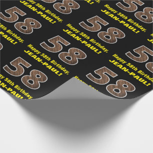 Papier Cadeau 58e anniversaire : nom et motif de grain de bois f