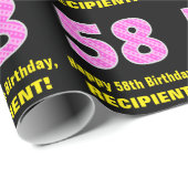 Papier Cadeau 58e anniversaire : Pink Stripes and Hearts "58" + (Coin rond)