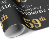 Papier Cadeau 59e anniversaire : Elégant, Noir, Faux Gold Look (Coin rond)