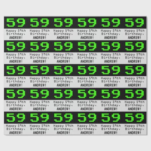 Papier Cadeau 59e anniversaire - Nerdy / Geeky Style "59" et nom (Plat)