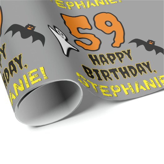 Papier Cadeau 59e anniversaire : Thème d'Halloween Éffrayant, No (Coin rond)