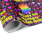 Papier Cadeau 5e anniversaire : Amour Hearts Motif, Arc-en-ciel (Coin rond)