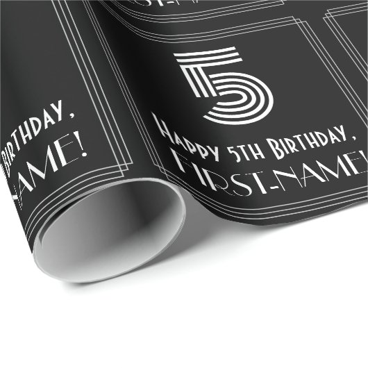 Papier Cadeau 5e anniversaire : Art Déco inspiré Look "5" avec n (Coin rond)