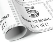 Papier Cadeau 5e anniversaire : Art Déco Style inspiré "5" + Nom (Coin rond)