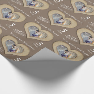 Papier Cadeau 5e anniversaire du mariage du bois emballage photo