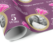 Papier Cadeau 5e anniversaire mariage rose tourmaline photo (Coin rond)