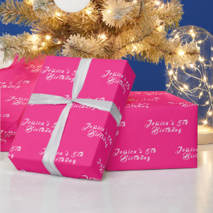 Papier Cadeau 5e anniversaire mignon fille rose simple Nom moder