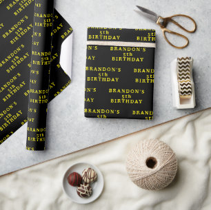 Papier Cadeau 5e anniversaire mignon noir simple moderne garçon