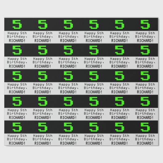 Papier Cadeau 5e anniversaire - Nerdy / Geeky Style "5" et nom (Plat)