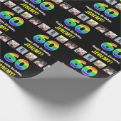 Papier Cadeau 60e anniversaire : Arc-en-ciel "60"; photos et nom (Coin)