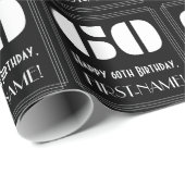 Papier Cadeau 60e anniversaire : Art Déco Inspiré Look "60" & No (Coin rond)