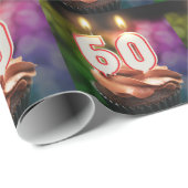 Papier Cadeau 60e anniversaire avec gâteau et bougies (Coin rond)