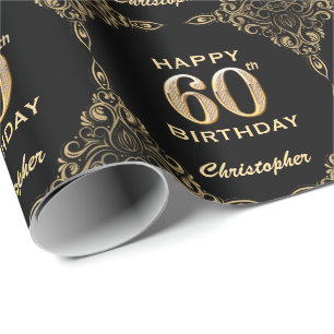 Papier Cadeau 60e anniversaire Black and Gold Parties scintillan