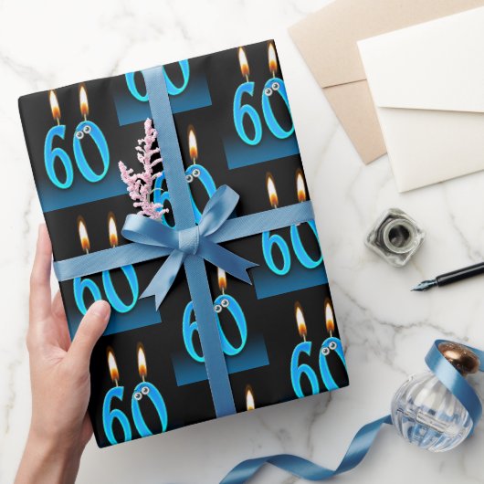 Papier Cadeau 60e anniversaire bougies avec boules d'yeux (Cadeaux)