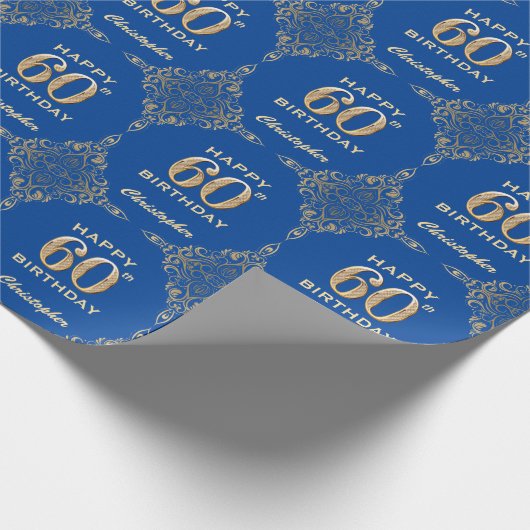 Papier Cadeau 60e anniversaire Cadre Parties scintillant bleu et (Coin)