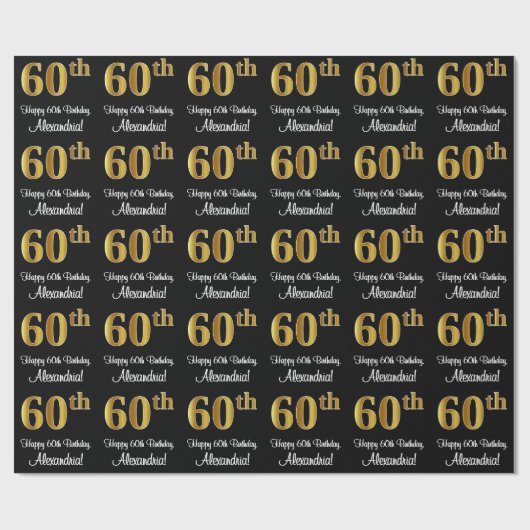 Papier Cadeau 60e anniversaire : Elégant Luxueux Faux Gold Look  (Plat)