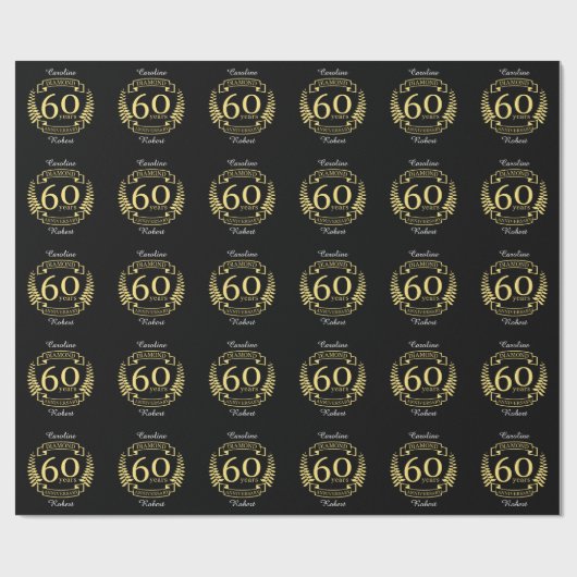Papier Cadeau 60e ANNIVERSAIRE Mariage en diamant jaune (Plat)