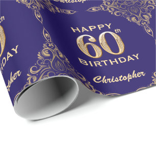 Papier Cadeau 60e anniversaire Marine Parties scintillant bleu e
