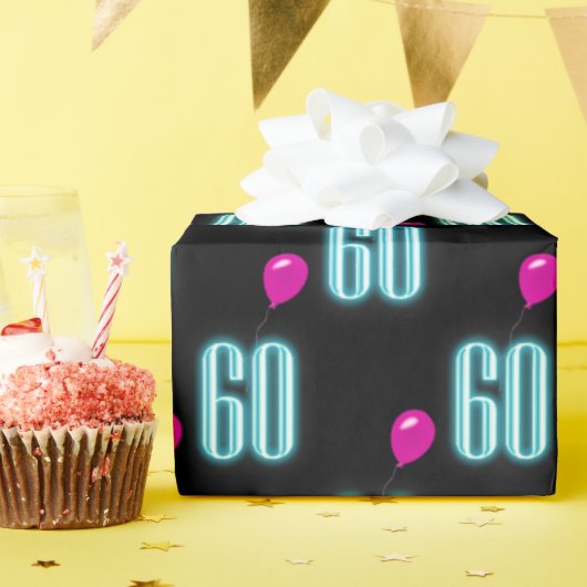 Papier Cadeau 60e anniversaire Neon signe avec ballon (Fête d'anniversaire)