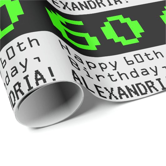 Papier Cadeau 60e anniversaire - Nerdy / Geeky Style "60" et nom (Coin rond)