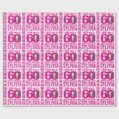 Papier Cadeau 60e anniversaire rose 60 nom photo personnalisé (Plat)