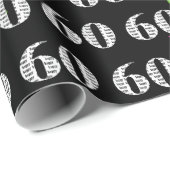 Papier Cadeau 60e Joyeux Ballons d'Anniversaire Sur Noir (Coin rond)